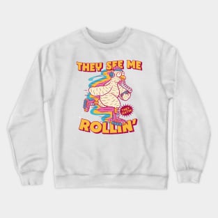 They See Me Rollin' They Hatin' // Funny Rollerblade Chicken // Retro Rollerblading Crewneck Sweatshirt